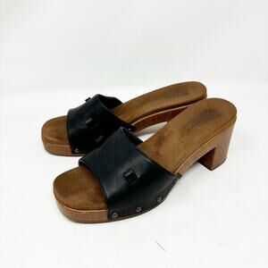 White Mountain Black Vegan Leather Clog Mule‎ Block Heel Slide Womens Size 9